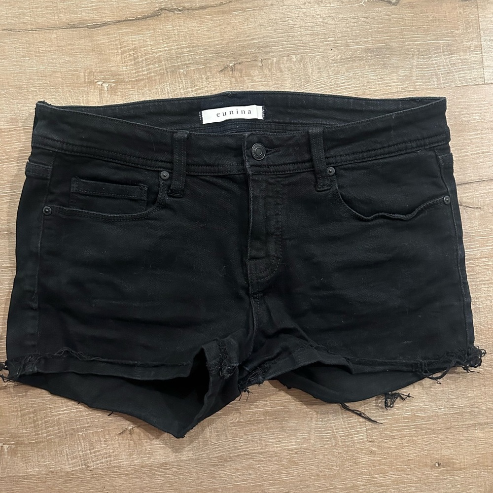 Eunina M Black Denim Shorts Cutoff Distressed Lexi Low Rise Shortie Nordstroms
